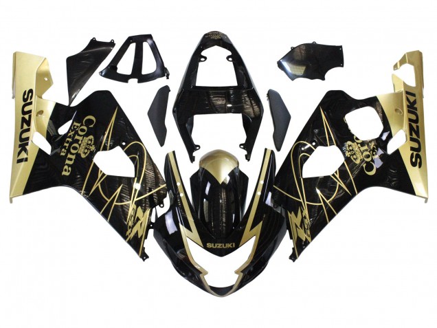 2004-2005 Suzuki GSXR 600 / GSXR 750 Motorcycle Fairings - Glossy Black Gold Corona UK Manufacturers
