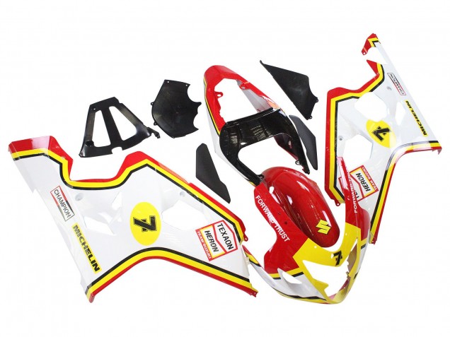2004-2005 Suzuki GSXR 600 / GSXR 750 Motorcycle Fairings - White Red Yellow Michelin Texaon Heron 7 UK Manufacturers