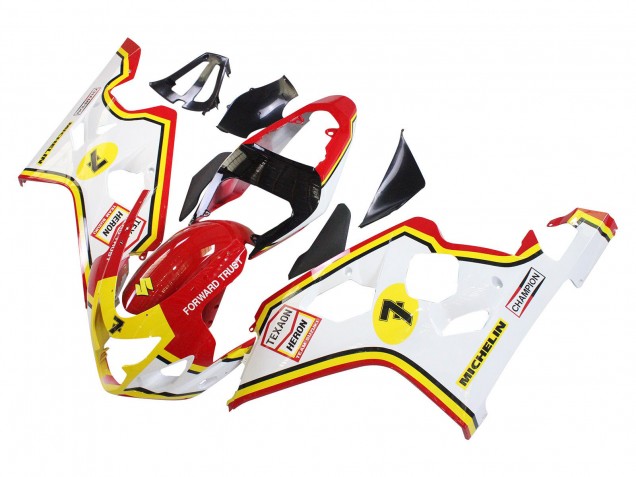 2004-2005 Suzuki GSXR 600 / GSXR 750 Motorcycle Fairings - White Red Yellow Michelin Texaon Heron 7 UK Manufacturers
