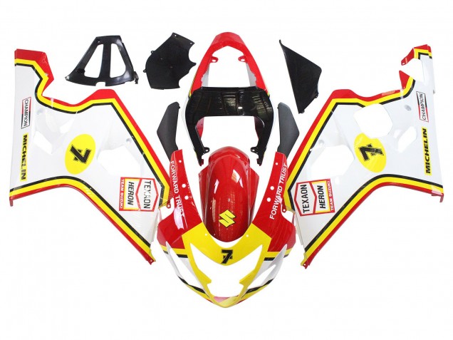 2004-2005 Suzuki GSXR 600 / GSXR 750 Motorcycle Fairings - White Red Yellow Michelin Texaon Heron 7 UK Manufacturers