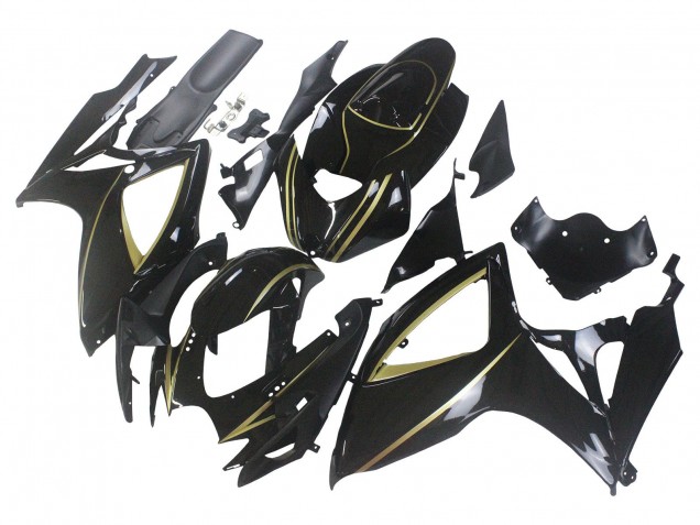 2006-2007 Suzuki GSXR 600 / GSXR 750 Motorcycle Fairings - Glossy Black Gold Stripe UK Manufacturers