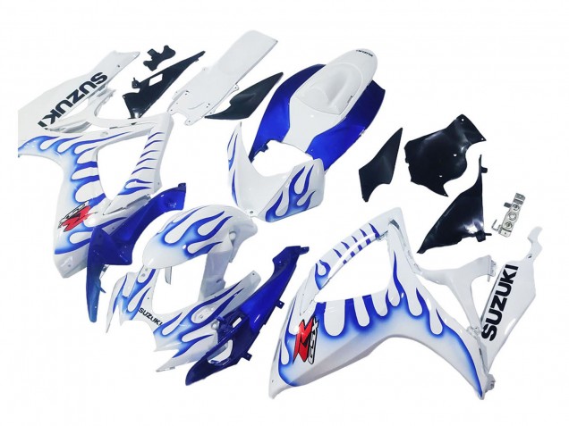 2006-2007 Suzuki GSXR 600 / GSXR 750 Motorcycle Fairings - White Blue Flame UK Manufacturers