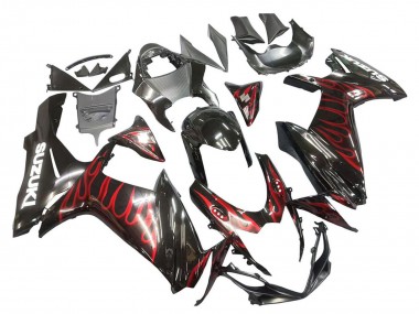 2011-2024 Suzuki GSXR 600 / GSXR 750 Motorcycle Fairings - Glossy Black Red Flame UK Manufacturers