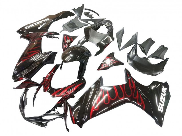 2011-2024 Suzuki GSXR 600 / GSXR 750 Motorcycle Fairings - Glossy Black Red Flame UK Manufacturers
