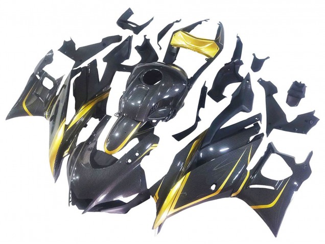 2019-2021 Yamaha YZF R3/R25 Motorcycle Fairings - Gold Black Carbon Fiber UK Manufacturers