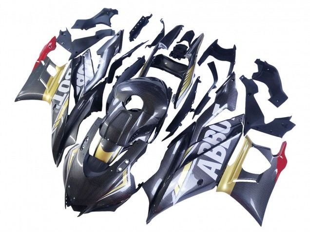 2022-2024 Yamaha YZF R3/R25 Motorcycle Fairings - Black Carbon Fiber Style Gold Red ABBOT UK Manufacturers