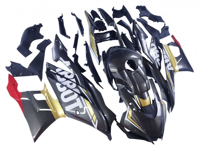 2022-2024 Yamaha YZF R3/R25 Motorcycle Fairings - Black Carbon Fiber Style Gold Red ABBOT UK Manufacturers