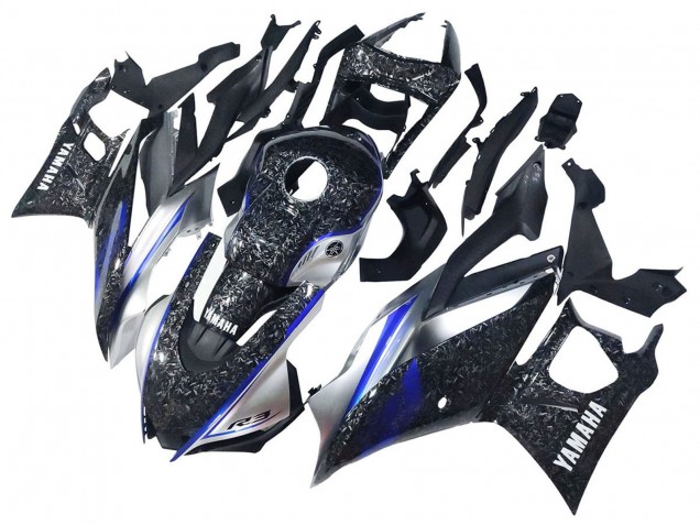 2022-2024 Yamaha YZF R3/R25 Motorcycle Fairings - Marble Black Silver Blue Forged Carbon Fiber Style UK Manufacturers