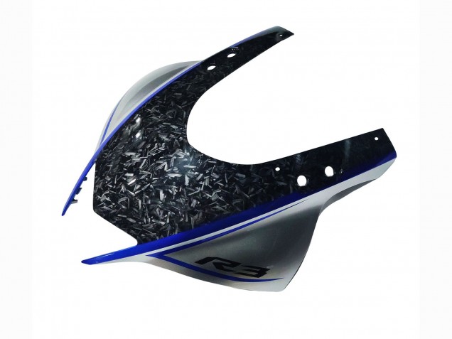 2022-2024 Yamaha YZF R3/R25 Motorcycle Fairings - Marble Black Silver Blue Forged Carbon Fiber Style UK Manufacturers