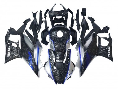 2022-2024 Yamaha YZF R3/R25 Motorcycle Fairings - Marble Black Silver Blue Forged Carbon Fiber Style UK Manufacturers