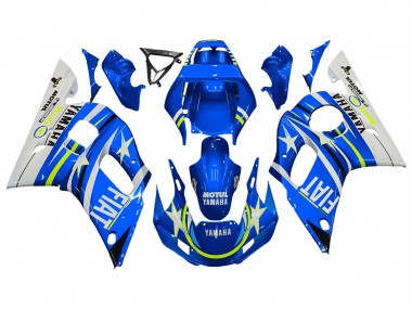 1998-2002 Yamaha YZF 600 R6 Motorcycle Fairings - White Blue Neon Yellow Fiat Motul Michelin UK Manufacturers