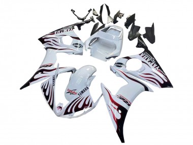 2006-2009 Yamaha YZF R6S Motorcycle Fairings - White with Dark Black Flame UK Manufacturers