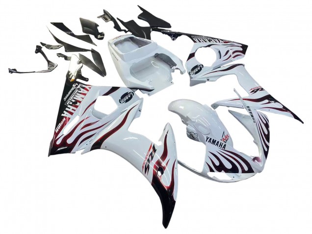 2006-2009 Yamaha YZF R6S Motorcycle Fairings - White with Dark Black Flame UK Manufacturers