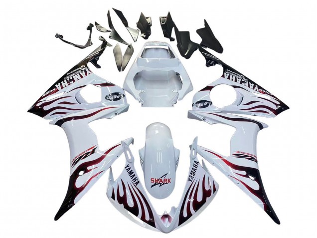 2006-2009 Yamaha YZF R6S Motorcycle Fairings - White with Dark Black Flame UK Manufacturers