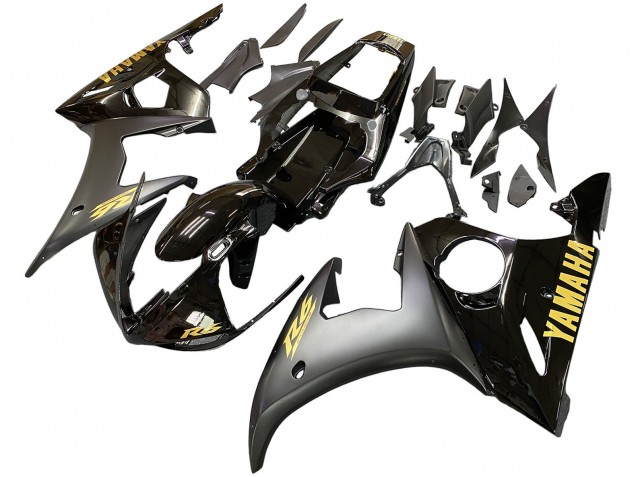 2006-2009 Yamaha YZF R6S Motorcycle Fairings - Glossy Black Matte Black Gold Decals UK Manufacturers