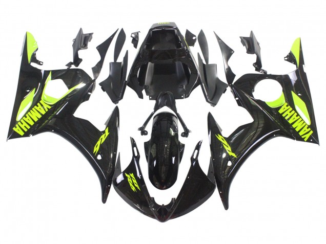 2006-2009 Yamaha YZF R6S Motorcycle Fairings - Glossy Black Neon Yellow UK Manufacturers