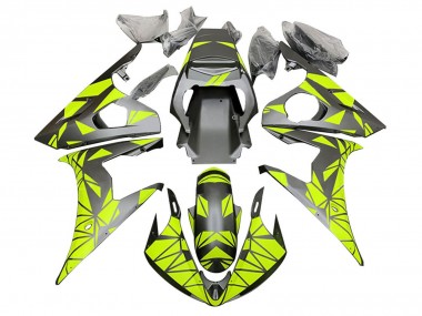 2006-2009 Yamaha YZF R6S Motorcycle Fairings - Neon Green Matte Black Geometric UK Manufacturers