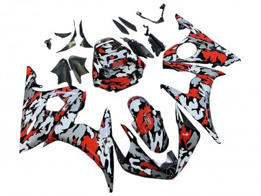 2006-2009 Yamaha YZF R6S Motorcycle Fairings - Black Red Grey Camouflage UK Manufacturers