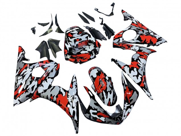 2006-2009 Yamaha YZF R6S Motorcycle Fairings - Black Red Grey Camouflage UK Manufacturers