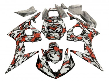 2006-2009 Yamaha YZF R6S Motorcycle Fairings - Black Red Grey Camouflage UK Manufacturers