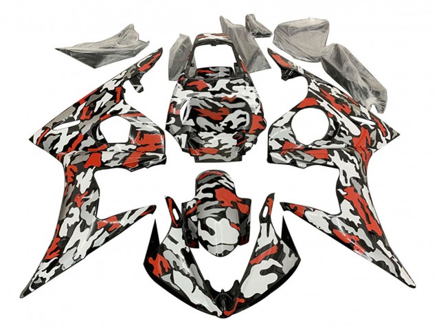 2006-2009 Yamaha YZF R6S Motorcycle Fairings - Black Red Grey Camouflage UK Manufacturers