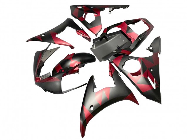 2005 Yamaha YZF 600 R6 Motorcycle Fairings - Matte Black Red Geometric UK Manufacturers