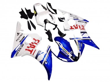 2005 Yamaha YZF 600 R6 Motorcycle Fairings - White Blue Dunlop Fiat Motul UK Manufacturers
