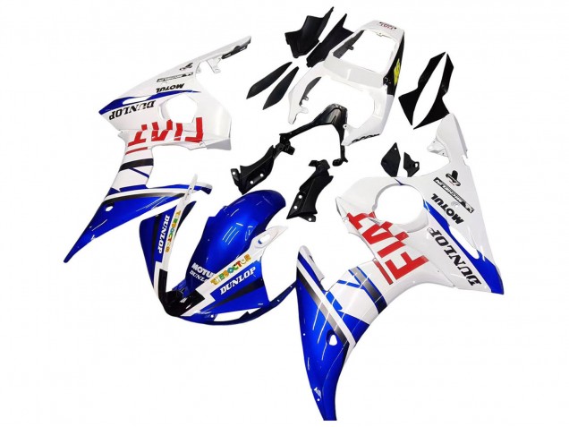 2005 Yamaha YZF 600 R6 Motorcycle Fairings - White Blue Dunlop Fiat Motul UK Manufacturers