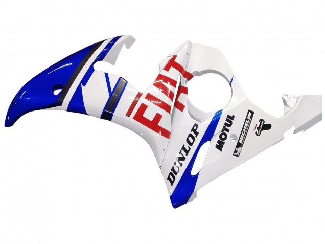 2005 Yamaha YZF 600 R6 Motorcycle Fairings - White Blue Dunlop Fiat Motul UK Manufacturers