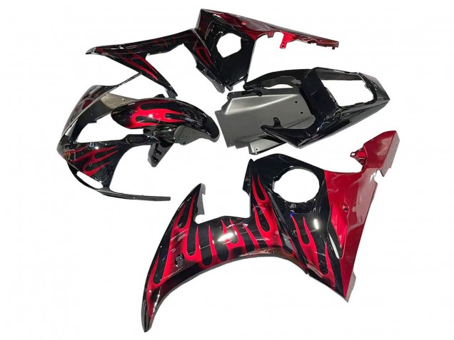 2005 Yamaha YZF 600 R6 Motorcycle Fairings - Black with Red Flame UK Manufacturers