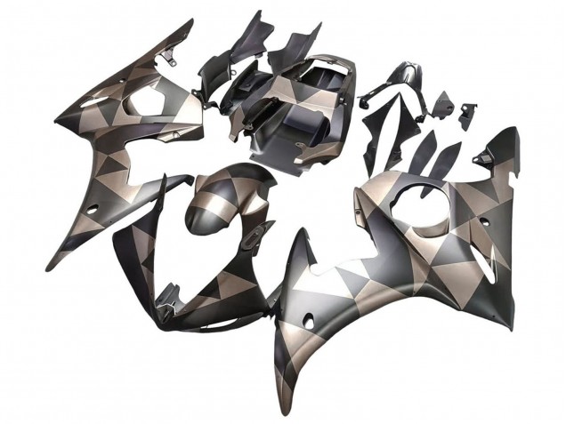 2005 Yamaha YZF 600 R6 Motorcycle Fairings - Matte Black Grey Geometric UK Manufacturers