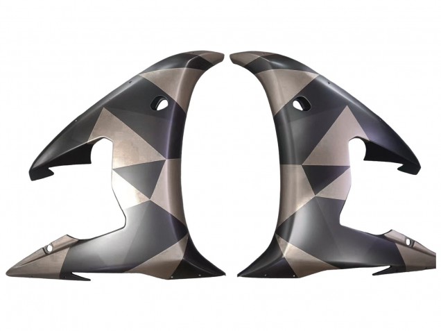 2005 Yamaha YZF 600 R6 Motorcycle Fairings - Matte Black Grey Geometric UK Manufacturers