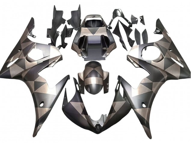 2005 Yamaha YZF 600 R6 Motorcycle Fairings - Matte Black Grey Geometric UK Manufacturers