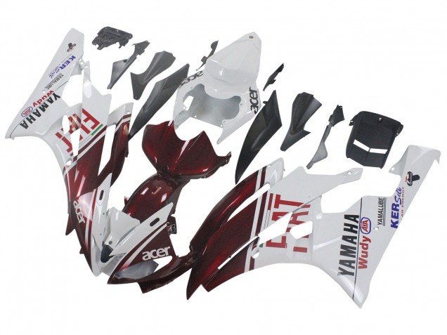2006-2007 Yamaha YZF 600 R6 Motorcycle Fairings - White Maroon Red Fiat Acer Yamalube UK Manufacturers