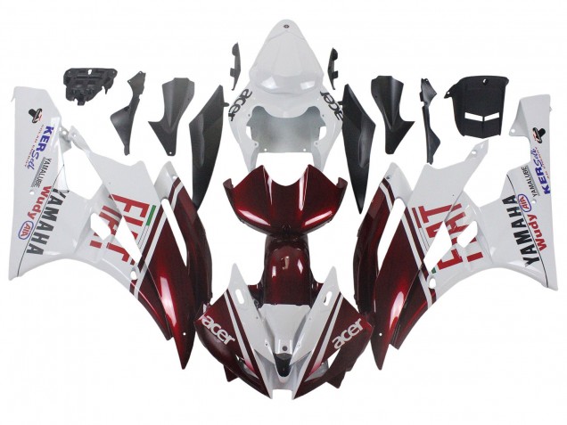 2006-2007 Yamaha YZF 600 R6 Motorcycle Fairings - White Maroon Red Fiat Acer Yamalube UK Manufacturers