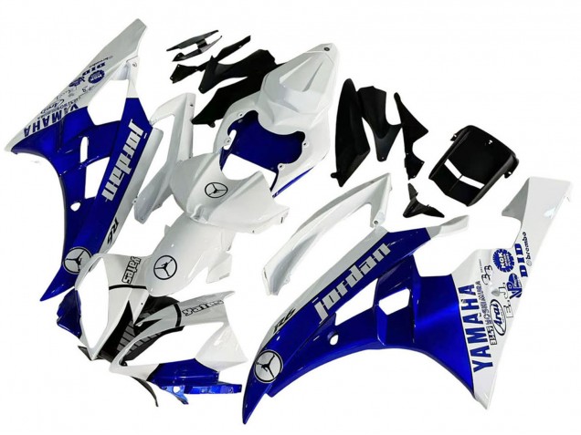 2006-2007 Yamaha YZF 600 R6 Motorcycle Fairings - White Blue Jordan UK Manufacturers
