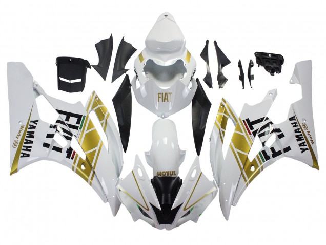2006-2007 Yamaha YZF 600 R6 Motorcycle Fairings - White Gold Black Fiat UK Manufacturers