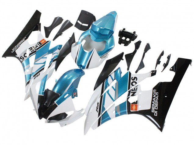 2006-2007 Yamaha YZF 600 R6 Motorcycle Fairings - White Blue Black Semakin Didepan ENEOS UK Manufacturers