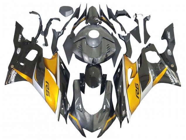 2017-2023 Yamaha YZF 600 R6 Motorcycle Fairings - Gold Black Carbon Fiber UK Manufacturers