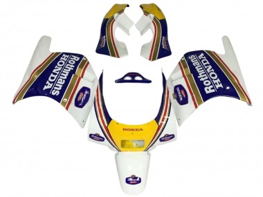 1988-1989 Honda NSR250R Motorcycle Fairings - White Yellow Blue Rothmans UK Manufacturers