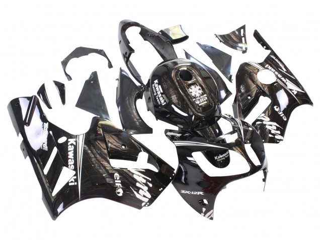 2000-2001 Kawasaki ZX12R Motorcycle Fairings - Glossy Black White Elf Snow UK Manufacturers