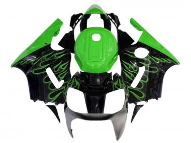 2002-2006 Kawasaki ZX12R Motorcycle Fairings - Glossy Black Green Flame UK Manufacturers