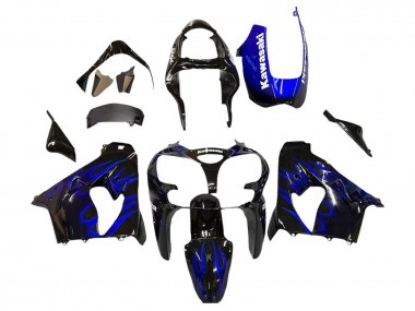 2000-2001 Kawasaki ZX9R Motorcycle Fairings - Glossy Black Blue Flame White UK Manufacturers