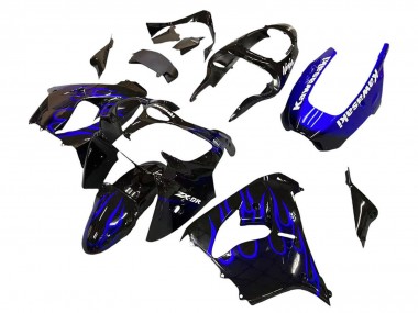 2000-2001 Kawasaki ZX9R Motorcycle Fairings - Glossy Black Blue Flame White UK Manufacturers