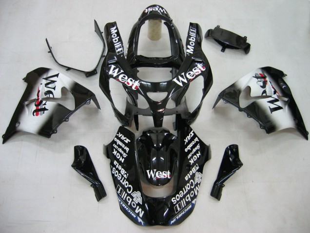 2000-2001 Kawasaki ZX9R Motorcycle Fairings - Glossy Black White West UK Manufacturers