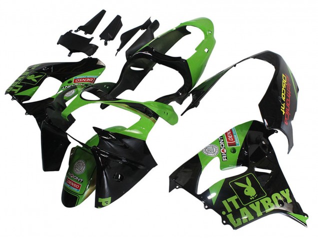 2000-2001 Kawasaki ZX9R Motorcycle Fairings - Green Black Playboy DENSO UK Manufacturers