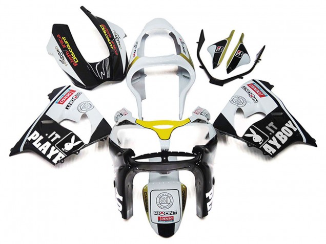 2000-2001 Kawasaki ZX9R Motorcycle Fairings - White Yellow Glossy Black Playboy UK Manufacturers