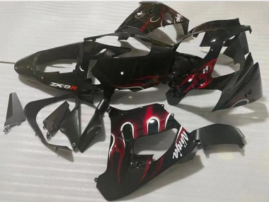 2002-2003 Kawasaki ZX9R Motorcycle Fairing - Glossy Black Red Flame UK Manufacturers