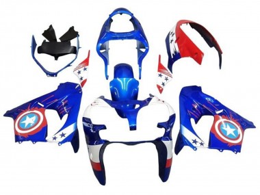 2000-2001 Kawasaki ZX9R Motorcycle Fairings - Blue Red Captain America Star UK Manufacturers