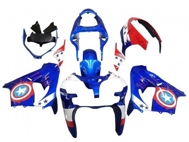 2002-2003 Kawasaki ZX9R Motorcycle Fairings - Blue White Red Captain America Star UK Manufacturers